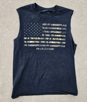 M Realtree Black camo American flag sleeveless muscle tee no flaws - Image 1 of 4