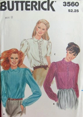 VTG 70s Butterick 3560 Womens 8 Demure Modest Ruffled Blouse Shirt Pattern UNCUT - Image 1 of 2