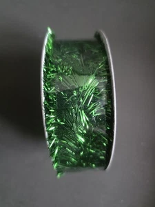 1” x 15 Ft. Green Lime Metallic Tinsel Ribbon. Christmas Birthday St. Patrick - Picture 1 of 3