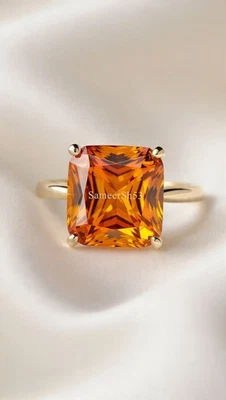 Diamante naranja talla Asscher de 2 quilates | Anillo de oro de 14 quilates cultivado en laboratorio | por SameerSh53 💍 Foto 1 de 4
