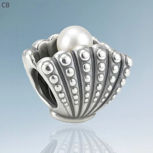 'Clamshell with Pearl' Bead for Charm Bracelets - 925 Sterling Silver - Picture 1 of 6