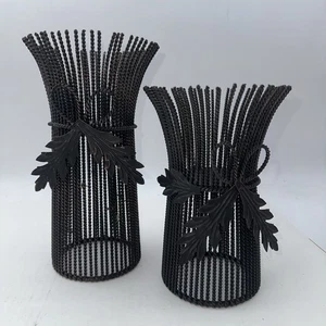 Candle Holders Set of 2 Metal Wire Wrap Brutalist Rustic Decor Brown MCM X6 - Picture 1 of 5