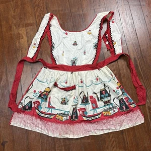 Vintage full bib apron kitschy Tea Pot Cherry - Picture 1 of 11