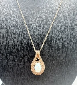 Sterling Silver 14k Rose Gold Over Opal And White Sapphire Pendant Necklace - Picture 1 of 6
