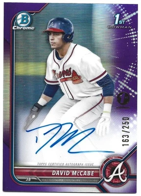 2022 Bowman Draft 1st Edition #CDA-DM David McCabe /250 Purple Chrome Auto - Image 1 of 3