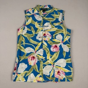 Lauren Ralph Lauren Women Shirt Top Blue Floral Frog Knot Mandarin Collar Size S - Picture 1 of 7