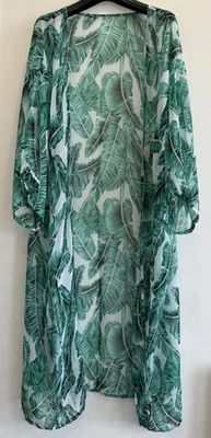 Ladies Cover Up One Size Sheer Leaf Print See Through Lightweight Long - Image 1 of 4