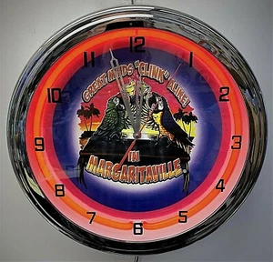 16" Margaritaville Great Minds Clink Alike Red Neon Wall Clock Garage Man Cave - Bild 1 von 2