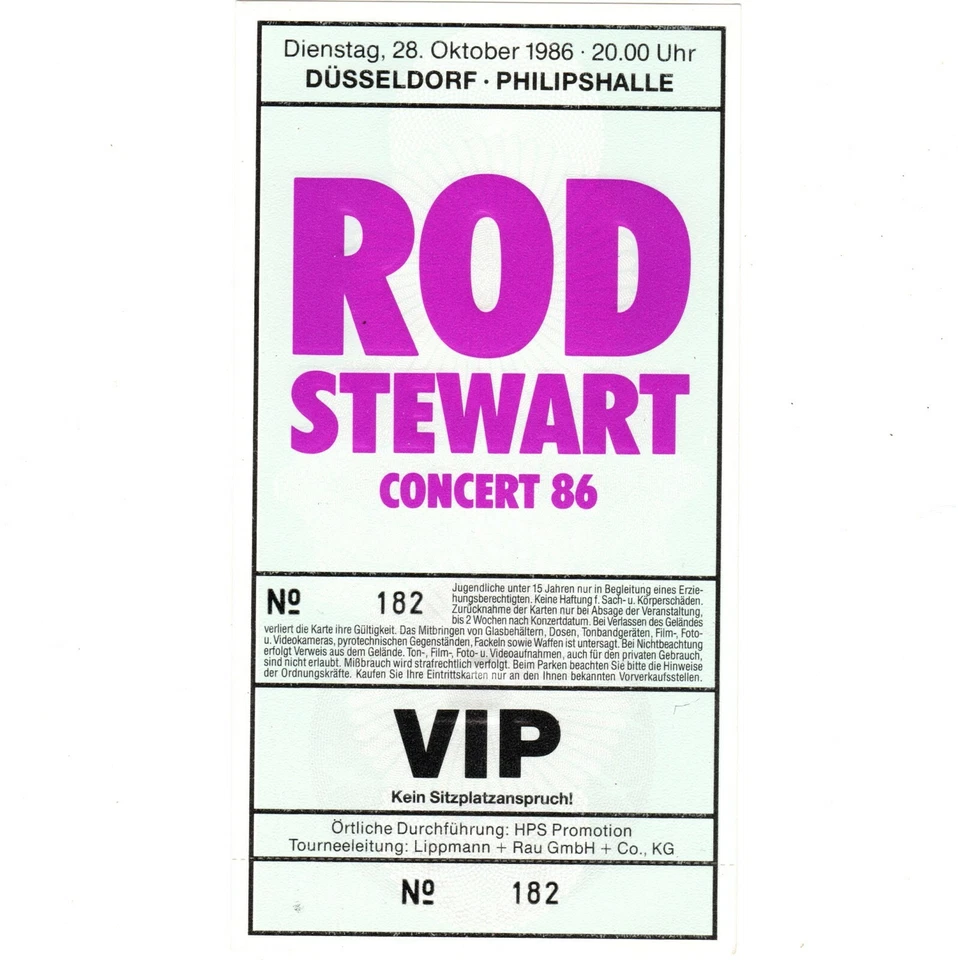 ROD STEWART Concert Ticket Stub DUSSELDORF GERMANY 10/28/86 DO YA THINK IM SEXY? - Image 1 of 1