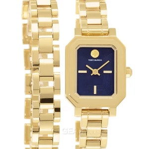 TORY BURCH Robinson Womens Double Wrap Watch, Blue Dial, Gold Stainless Steel - Picture 1 of 10