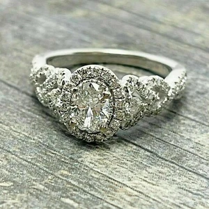 2 Ct Oval Cut Simulated Diamond Halo Wedding Engagement Ring 925 Sterling Silver - Picture 1 of 8