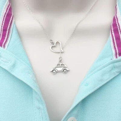 I Love V&W Beetle BUG Car Antique Silver Hand Crafted 18" Lariat Y Necklace. - Image 1 of 4