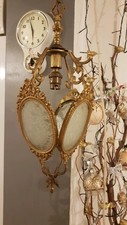 French Vintage Ornate Brass/Antique/Cut Glass Pendant Ceiling Light Chandelier