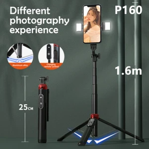 Dual LED Selfie Stick Tripod Remote Bluetooth For iPhone 15 14 13 12 Pro Max 11 - Photo 1 sur 17