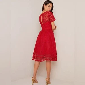 XS UK8 Short Sleeve Premium Lace Dress in Red by Chi Chi London - Picture 1 of 9