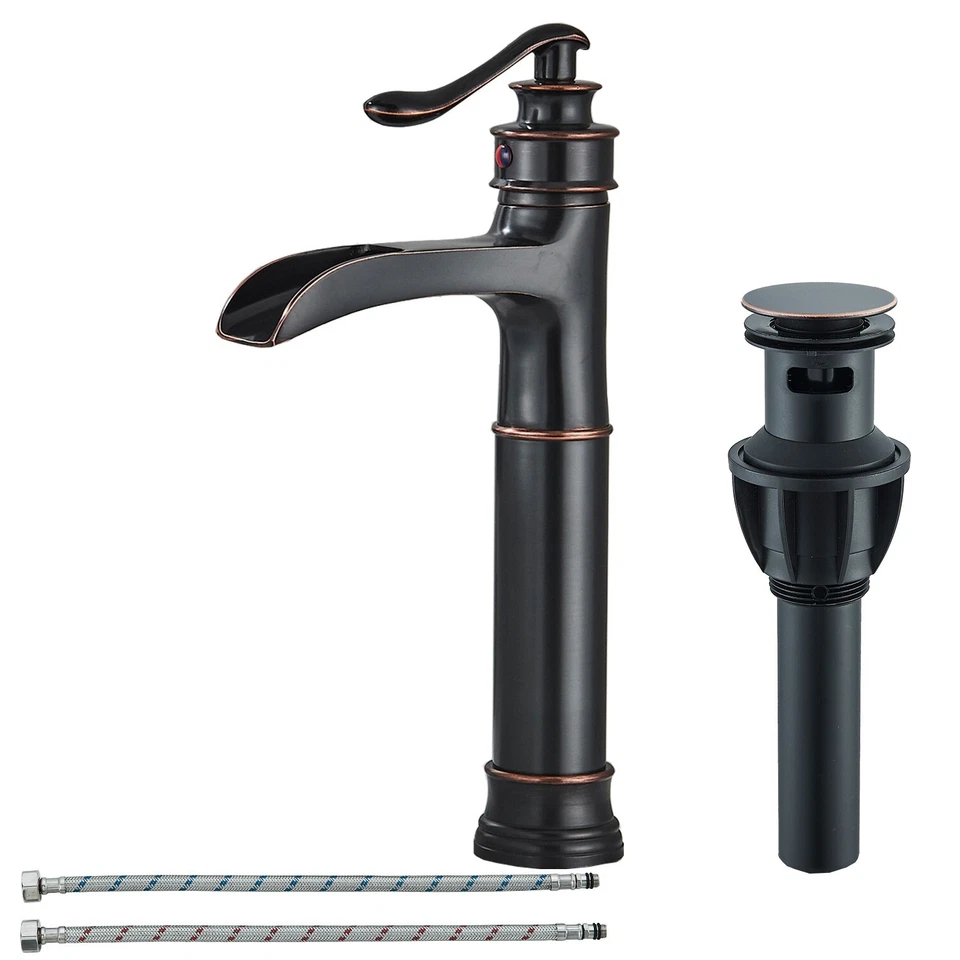 Vessel Sink Faucet Oil Rubbed Bronze Single Hole Bathroom Mixer Tap with Drain - Image 1 of 4