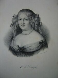 Lithographie Litho Portrait de Madame la Marquise de Sévigné