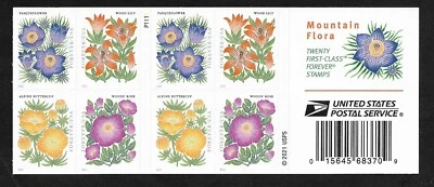 #5672-5675 Mountain Flora (forever) 2022 Issue-MNH Booklet Pane of 20 (4 Diff) - Image 1 of 2