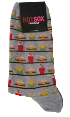 WOMENS 1 PAIR HOTSOX HAMBURGER FRENCH FRIES DRINK GRAY MULTI-COLOR CREW SOCKS Foto 1 de 4