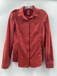 Camisa a Cuadros REI Para Mujer Manga Larga con Pestaña Enrollable Botón Frontal Naranja Quemado Talla XS - Imagen 1 de 13
