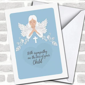 Blue Angel Cross Child Loss Sympathy Personalised Card - Picture 1 of 2