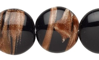 Cuentas de monedas de 14 mm de lenteja plana inflada de cobre negro de vidrio checo de 1 hilo (10) * Foto 1 de 2