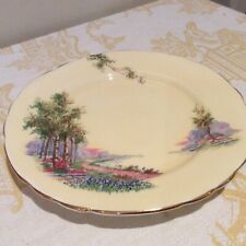 Aynsley VINTAGE China Bluebell Bluebells ART DECO Yellow Cake Plate Gold Trim 