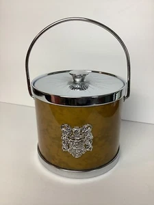Metall Eiskübel gold/chrom mit silbernem Wappen Emblem Vintage gebraucht - Bild 1 von 5