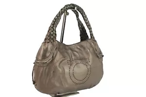 Salvatore Ferragamo Silver Metallic Leather Hobo Hand Bag Shoulder Bag Women's - Picture 1 of 19