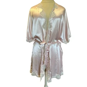 Vintage California Dynasty Robe Petite Pink Satin Lace Trim Loungewear Size S - Bild 1 von 6