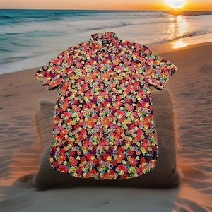 Vtg 70s Style Hawaiian Shirt Mens Sz M Womens Sz L Camp Neon Floral Barbie Core - Picture 1 of 8