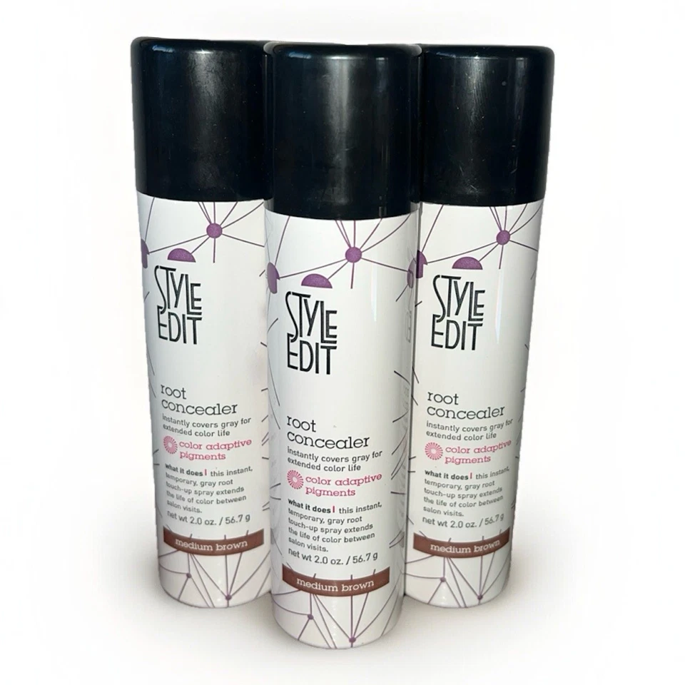 Pack de 3! Spray corrector de raíces Style Edit - marrón medio, 2 OZ Ea Foto 1 de 2
