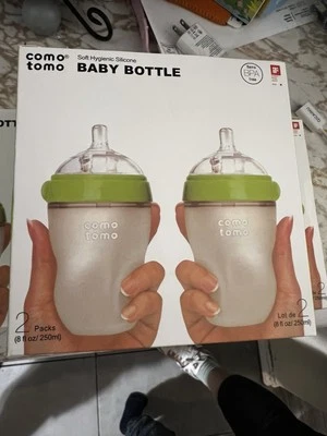 Comotomo Baby Bottle Double Pack, Green, 8oz - Soft, Safe, Easy to Clean - Image 1 of 4
