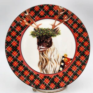 Set of 4 MACKENZIE-CHILDS dessert plates in box Christmas 6.75” Santa’s Reindeer - Picture 1 of 17