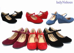 NUOVE scarpe da donna alla moda punta tonda tacco basso plateau zeppa taglia 5-10 - Foto 1 di 29