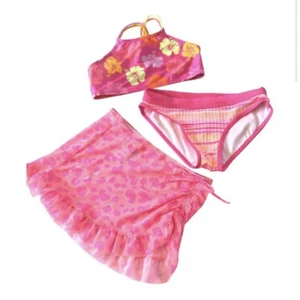 Bundle 3 Pc Cat & Jack Art Class Pink Floral Bikini Set with Skirt Coverup S 6/7 - Picture 1 of 12