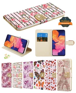 For Motorola Moto E 2020 Bling Leather Rhinestone Flip Wallet Case Pouch Cover - Picture 1 of 22