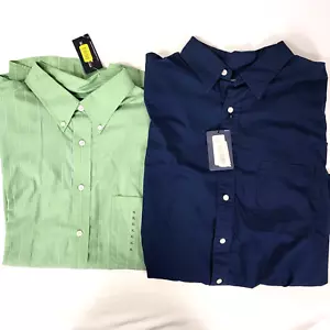 Lot 2 NEW Men's Shirts XL Roundtree & Yorke Green Stripe Solid Blue Button Down - Picture 1 of 8