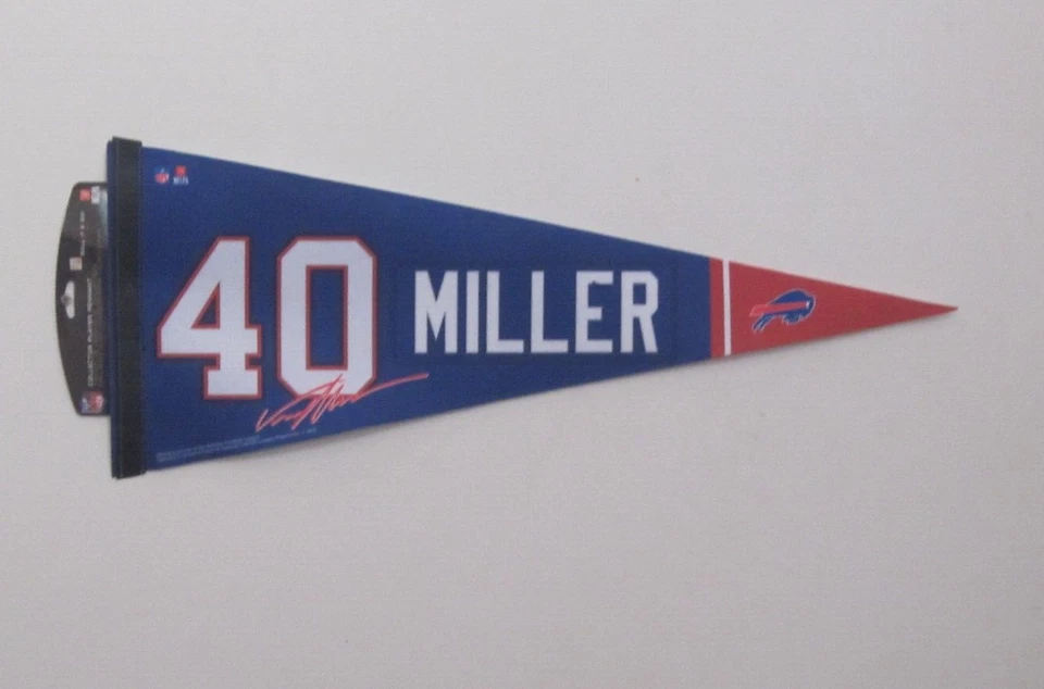 BUFFALO BILLS #40 VON MILLER  ROLL AND GO 12' X 30" PLAYER PENNANT NEW — 第 1/1 张图片
