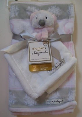 Girls Blankets & Beyond 2 Pc Pink Grey Polar Bear Security Lovey & Baby Blanket - Image 1 of 2