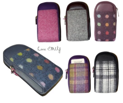 Luxus Damen Leder & Tweed Abertweed breites Brillenetui Mala Leder 572 40