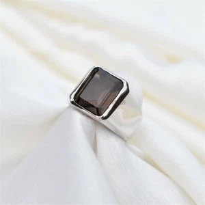 Natural Smoky Quartz Gemstone with 925 Sterling Silver Ring for Men's #1444 - Picture 1 of 8