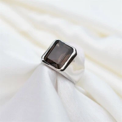 Naturale Fumoso Quarzo Gemma Con 925 Anello Argento Sterling per Uomo #1444 - Immagine 1 di 4