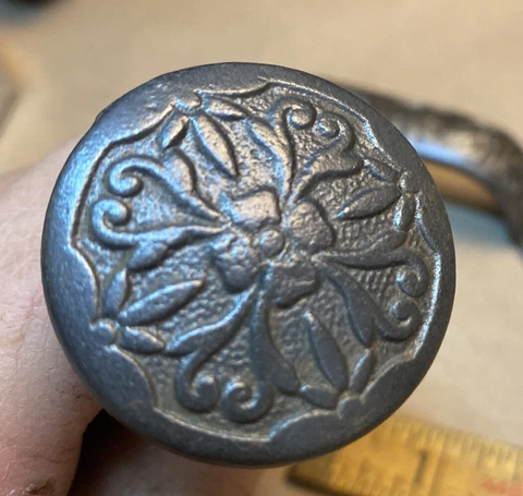 Antique Vintage Victorian Eastlake Steel knob lock 1 3/8” Floral Design Cover