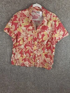 Emma James Floral Blouse Women 22W Orange Yellow Floral Short Sleeve Linen Blend - Picture 1 of 7