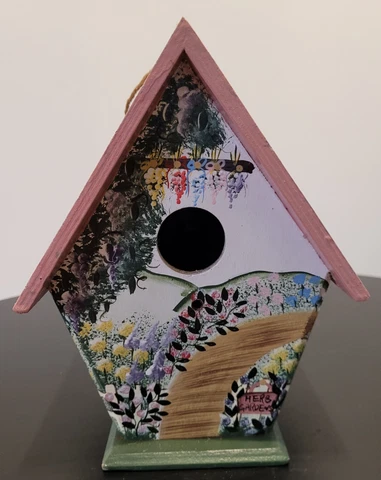 Vintage Wooden Bird House Decorative Hand Painted 8.5" Tall Cover