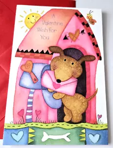 Vintage Valentine Card Cute Puppy Mailing Valentine at Mailbox Smiley Sunshine - Picture 1 of 3