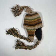 Knit in Nepal Earthy Colored Wool Ear Flap Trapper Sherpa Beanie Hat Lined NEW