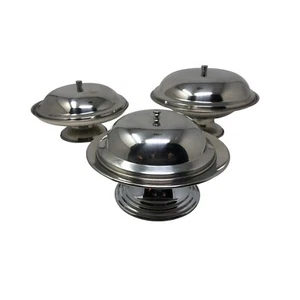 Lion Bentley Stainless Steel Flying Saucer Atomic Footed Serving Dishes Set of 3 - Picture 1 of 10