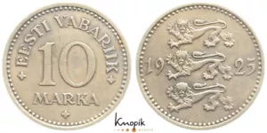 Estonia, República de Estonia, 10 marcos 1925, KM 4, 6,22 g., ss - Imagen 1 de 1